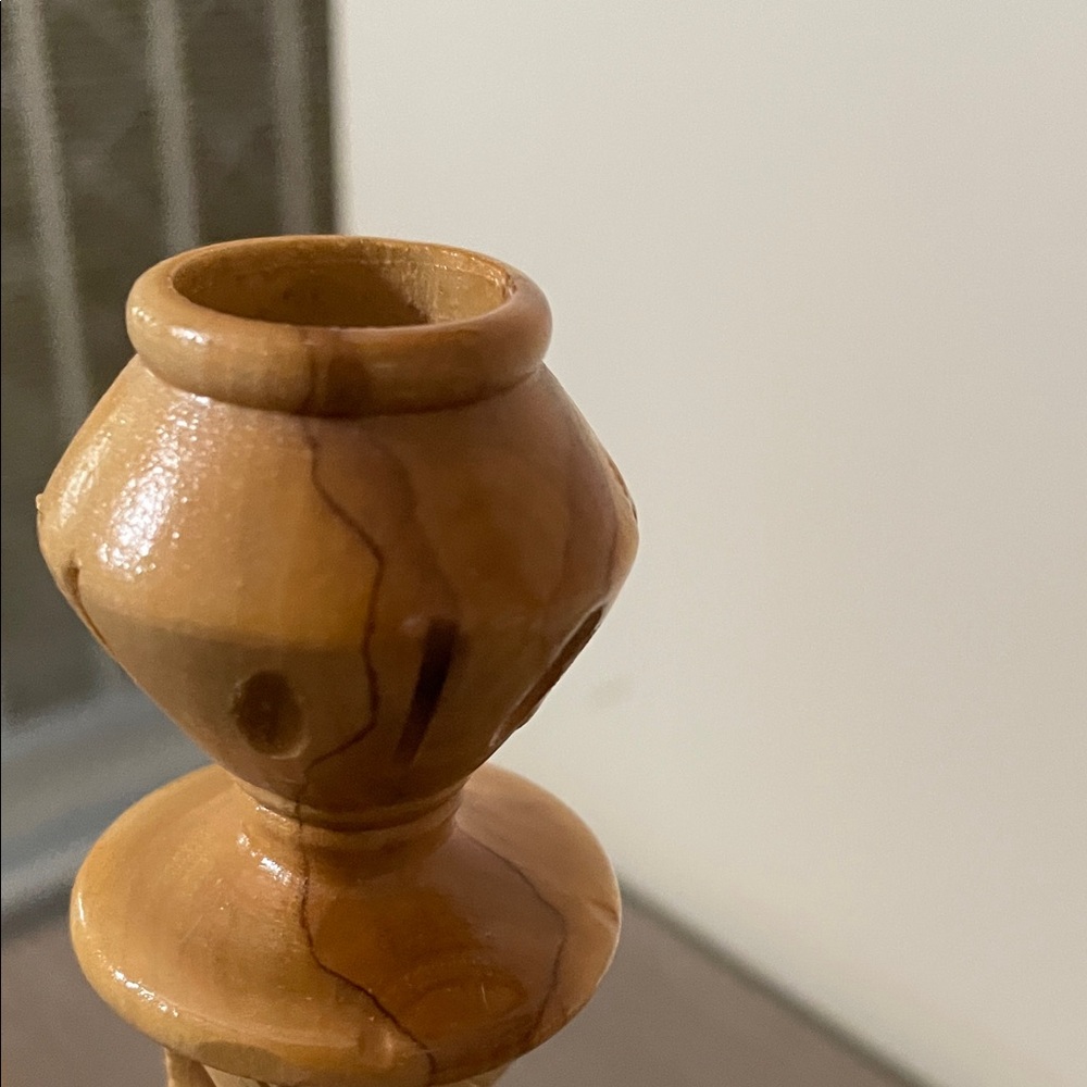 Artisan Twisted Wooden Candle Holders - Tan - Picture 10 of 13